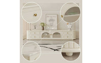 TV Cabinet with Glass Doors Cream TV Stand with Glass Doors Fluted Media Console for Living Room