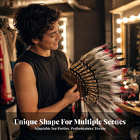 Fan-Shaped Feather Headdress Brown Base Feather Headpiece Crosshatch Lacing Native Style Headdress Spotted Feathers for Stage, Party