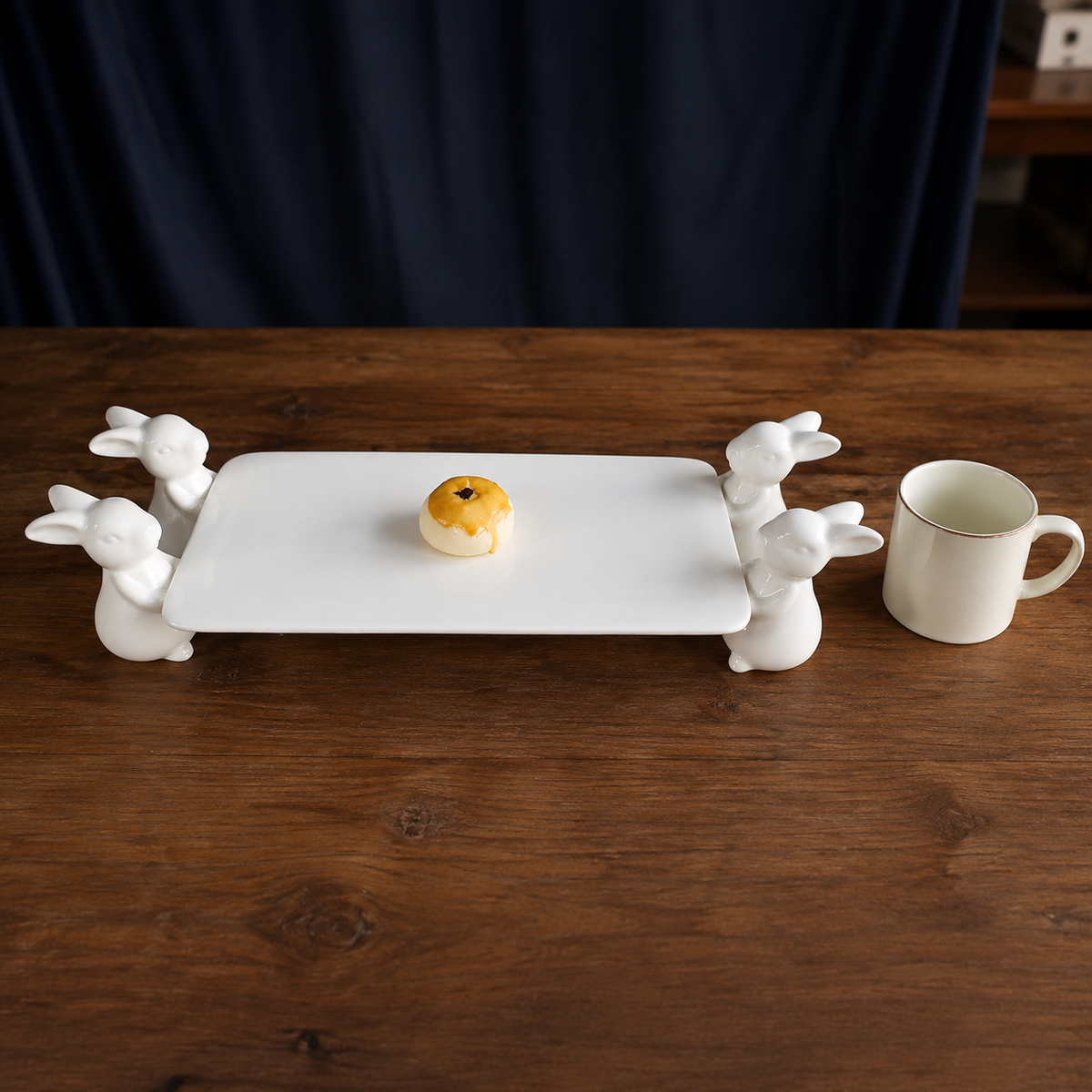 Ivory Ceramic Cake Stand, 3 Tier Hare Scandinavian Design, Afternoon Tea Stand for Mother's Day, Weekend & Family Tea