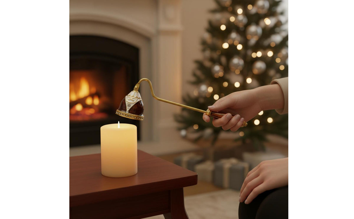 Safely Extinguishes Flames Bell Candle Snuffer Great Gift Idea Decorative Enamel Candle Extinguishing Tool Eliminates Smoky Odors Decorative Wick Snuffer Elegant Design for Christmas, Weddings