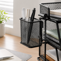 Metal Mesh Pen Holder, Hanging Square Desk Tidy, Pen Pot for Office Workers & Students, Stationery Organiser
