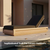 Waterproof Teak Wood Daybed Weather-Resistant Modern Poolside Sunbed Sun Resistant Cushioned Patio Chaise Long-Lasting for Beach, Villa, Garden, Courtyard