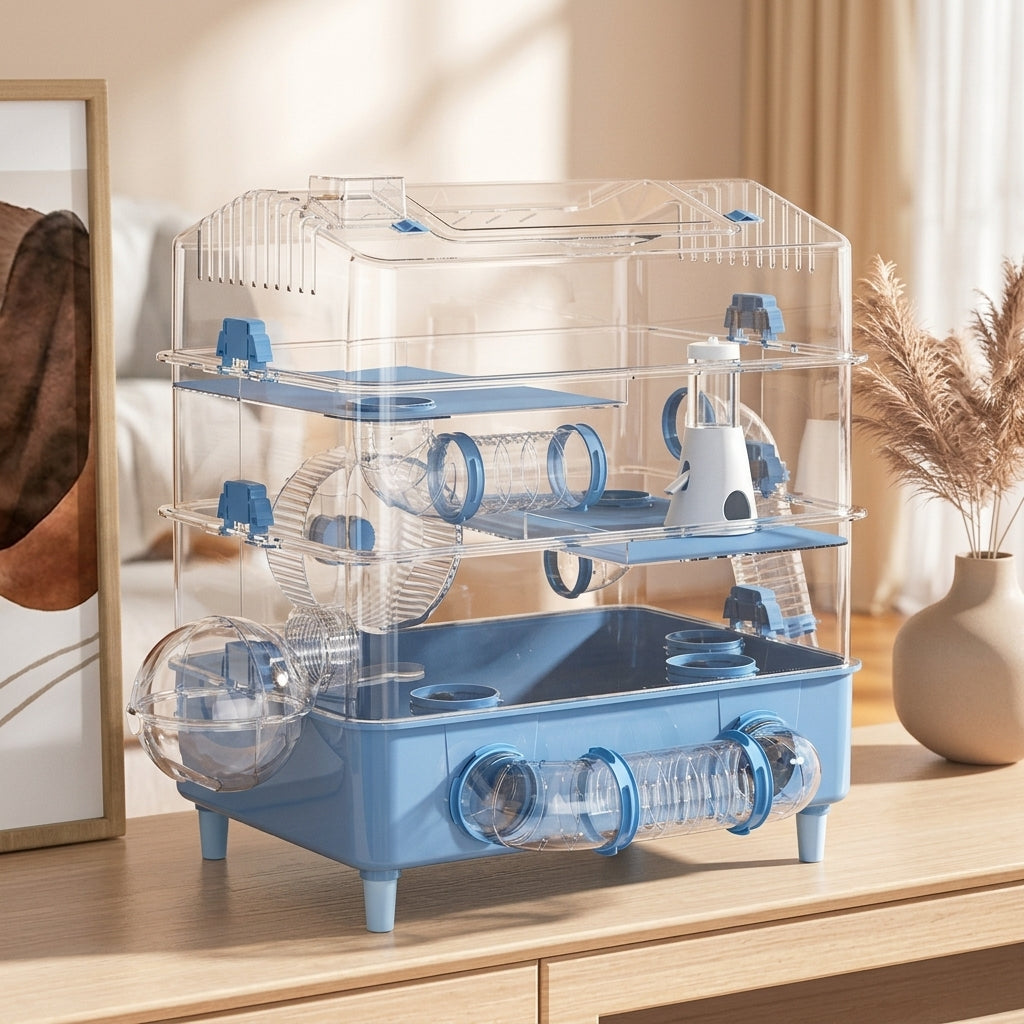 Large Hamster Cage for Hamsters, Syrian Hamster Cage with Tunnels, Detachable Rectangular Shape Habitat for Indoor Use, Suitable Small Animals