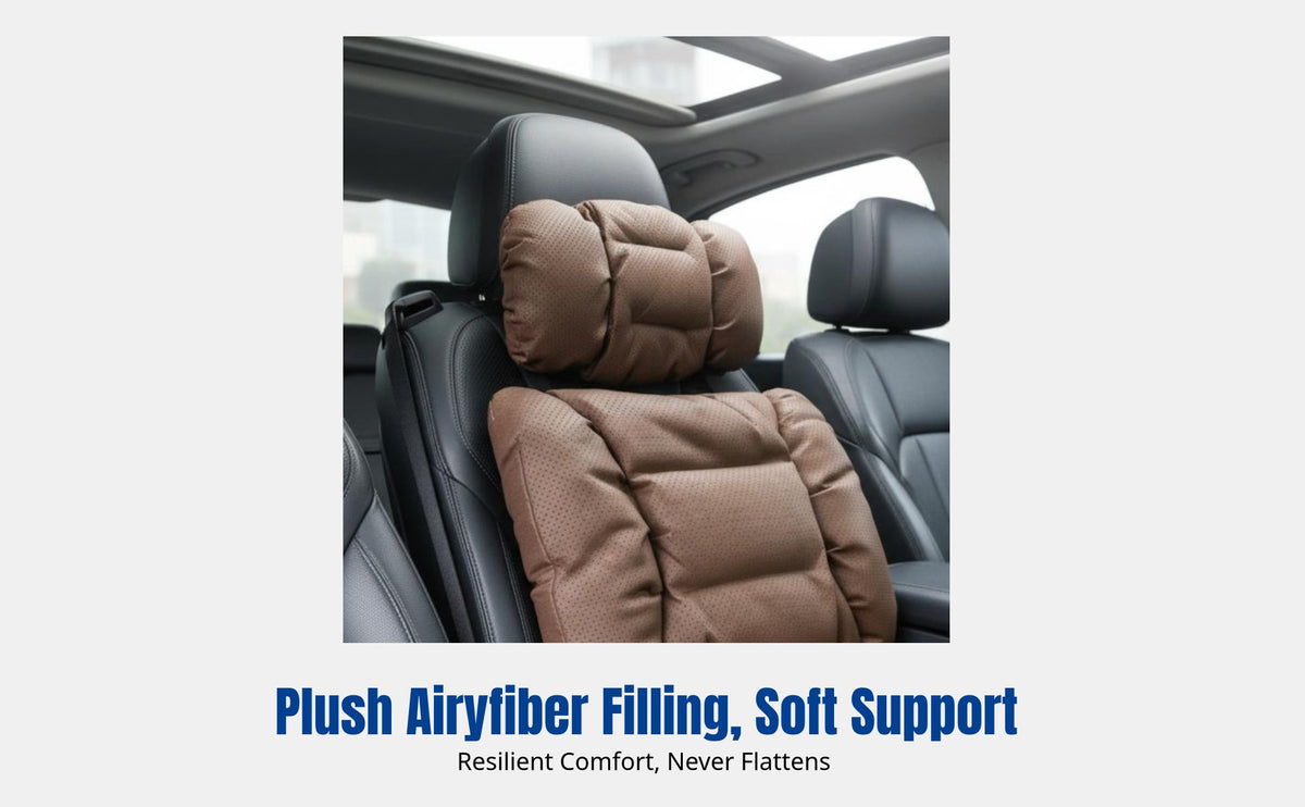Genuine Leather Car Headrest, Breathable Neck Pillow, Universal All-Season Support