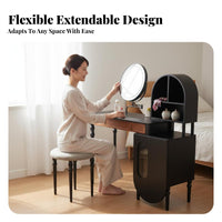 Extendable Dressing Table with Cabinet Vintage design Bedroom Furniture Space-Saving Vanity Set for Apartment Dwellers, Homeowners, Small Living Spaces