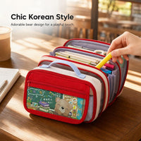 INS Vintage Large Capacity Pencil Case Multi-layer Storage Stationery Bag for Students