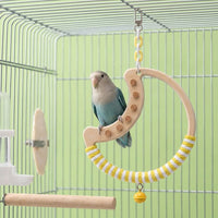 Hoop Climbing Toy and Standing Frame with Bell, Wooden Bird Cage Accessory for Parrot Enrichment, Small Size Decor for Parakeets Cockatiels