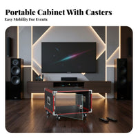 Portable Rackmount Cabinet sturdyDuty Construction Rolling Amplifier Cabinet Reinforced Corners Audio Gear Rack for Turntablists