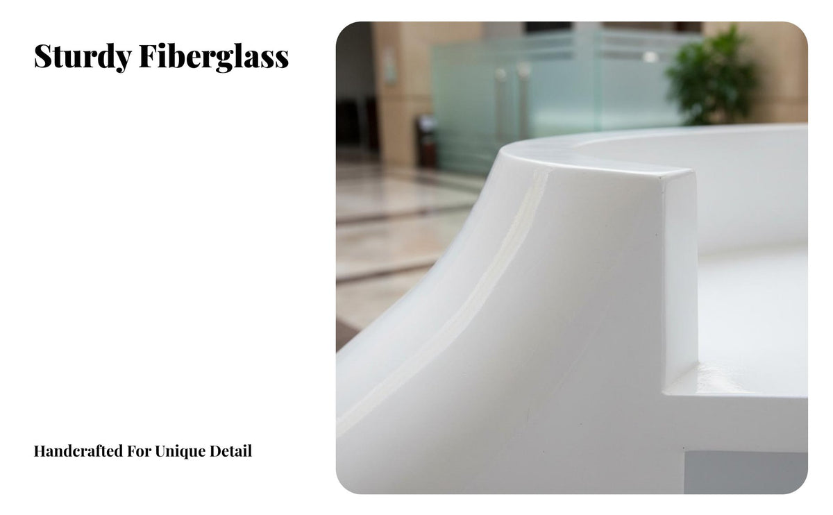 Fiberglass Reception Counter Sturdy Construction Curved Front Desk Seamless Single-Piece Look Modern Commercial Desk for Medical Office