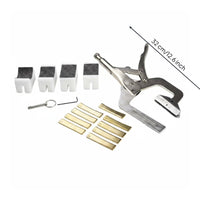 Quick Release Lever Handheld Fret Press Adjustable Neck Support Radius Fret Press Kit Steel Construction Handheld Fretting Tool Interchangeable Cauls for Luthiers, String Instrument Maintenance