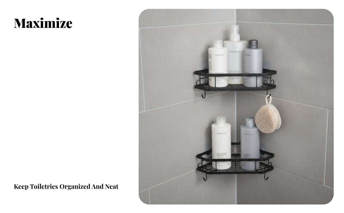 Drillincluded Installation Adhesive Corner Holder No Drilling Adhesive Wall Shelf Set Waterproof Bathroom Organizer Space-Saving for Homeowners, Families, Students, Shower, Restroom, Powder Room, Kitchen