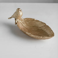 Leaf Tray with Bird Carved Bird Trinket Tray Textured Catchall for Entryway, Tabletop, Desk