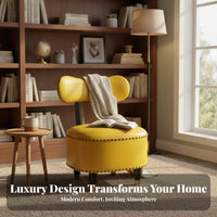 Rivet Detailing Bow-Back Vanity Stool Versatile Upholstered Vanity Stool Padded Seat Accent Chair Sturdy Construction for Homeowners, Teenagers, Children, Entryway, Living Room, Bedroom, Bathroom