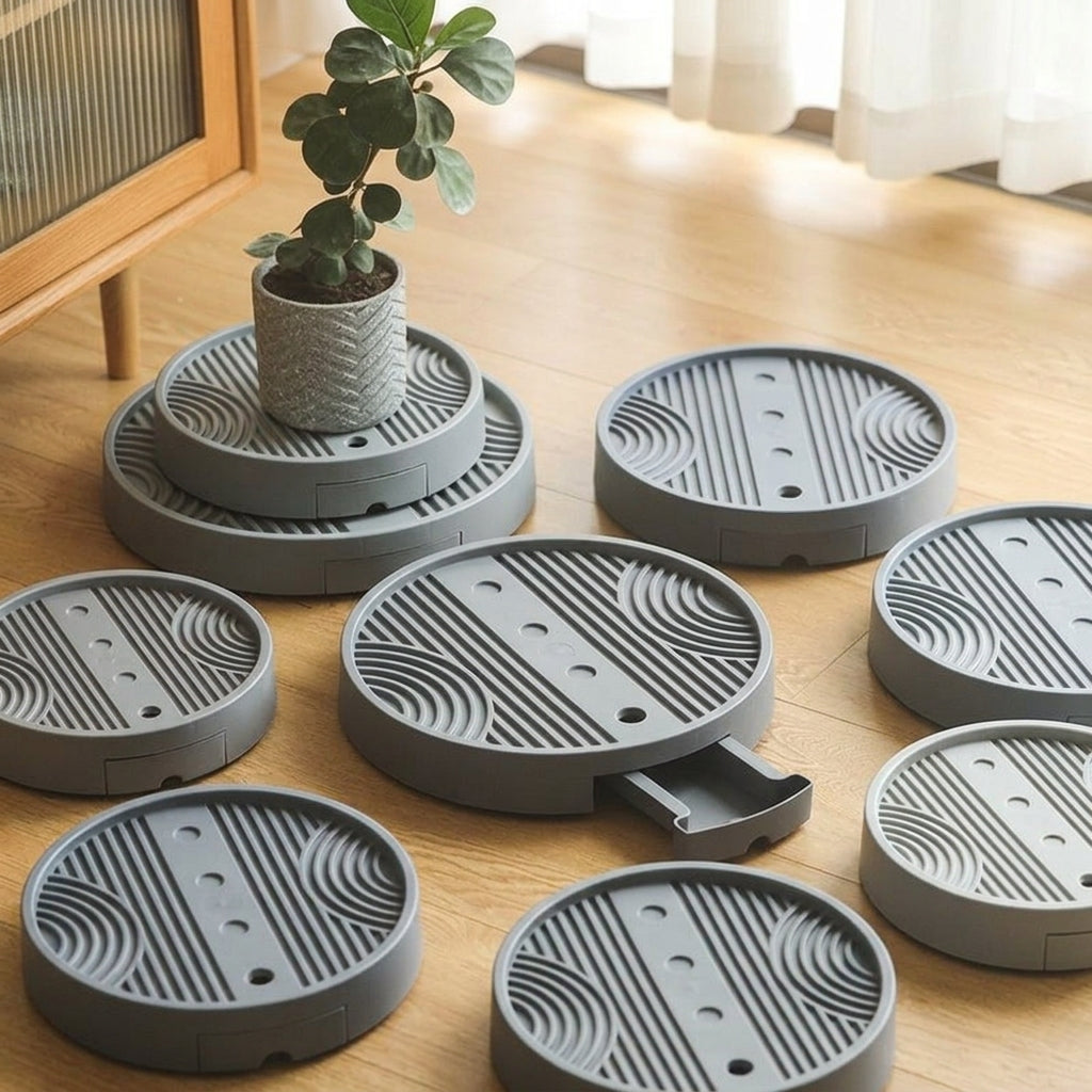 Plant Saucer with Invisible Tray and Roller Tray, Thickened Watering Tray with Universal Wheels, Floor Standing Indoor and Outdoor Plant Stand