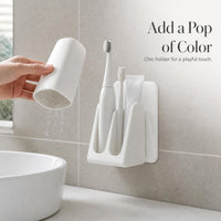 Wall-Mounted Toothbrush Holder with Drain and Cups, No-Drill Bathroom Organizer