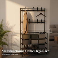 Complete Design composite Coat and Shoe Rack Multifunctional Coat and Shoe Rack Combo Space-Saving Entryway Organizer Multi-Functional hangers for Families, Students, property owners, Hallway, Mudroom, Dorm Room, Bedroom