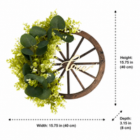 40cm Wagon Wheel Wreaths for Front Door, Artificial Mixed Greenery Door Hanger, Rustic Farmhouse Welcome Decor, Decorative Wagon Wheel