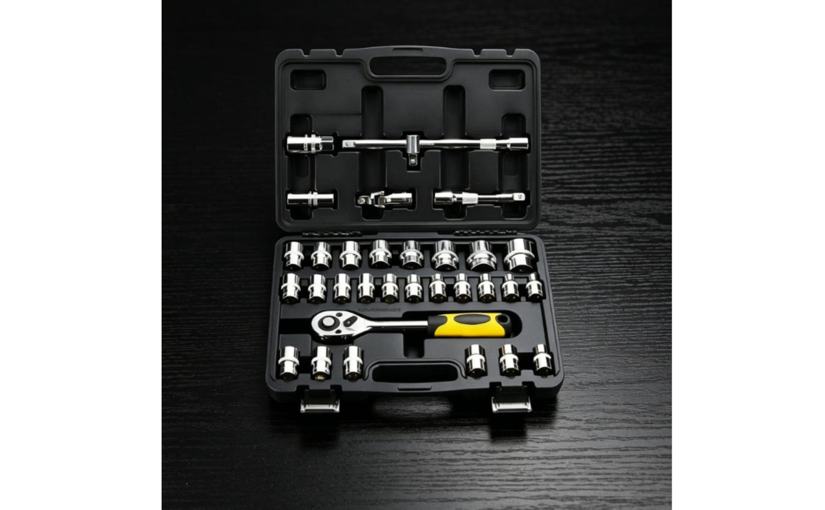 Ratchet and Socket Set Organized Socket Wrench Toolkit Strong Grip Mechanics Tool Set with Hard Shell Case for Amateur Mechanics, Garage, Workshop