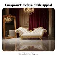 European design Chaise Lounge Ornately Carved Frame Ornate Chaise Lounge Luxury Design Daybed Upholstered Seat for Interior Designers, Event Planners, Living Room, Photo Studio, Hotel Lobby, Wedding location