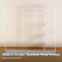Easy to Assemble Freestanding Rack with Shelves Space-Saving Freestanding Closet System Minimalist Design Garment Stand Heavy-Duty Construction for Apartment Dwellers, Students, Homeowners, Living Room, Entryway, Retail Outlet