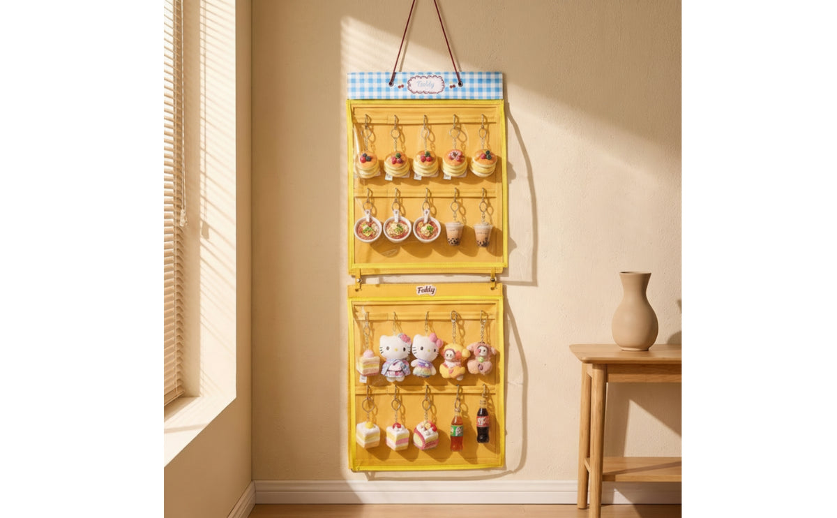 Stuffed Doll Display Bag with Hooks Felt Hanging Storage Bag with Transparent Panel Space-Saving Organizer for Collectors, Door, Bedroom, Dorm Room