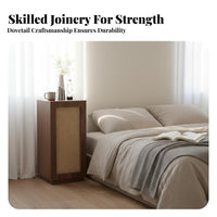 Minimalist Design Rattan Door Bedside Cabinet Multi-Functional Rattan Accent Storage Table Space-Saving Nightstand Versatile for Apartment Dwellers, Homeowners, Interior Decorators, Bedroom, Living Room, Small Areas, Entryway