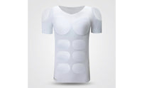 V-Neck Cosplay Shirt with Muscle Chest Short-Sleeve Fake Muscle T-Shirt Fitted Costume Top Seamless-Looking for Men, Cosplayers, Stage Performances
