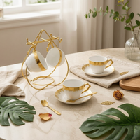 6 Sets Ceramic Coffee Cup Set Gift Idea Gold Rim Cup Set Space-Saving Rack