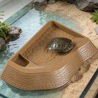 Double-Function-Function Turtle Soaking Pool Easy to Clean Turtle Feeding Station with Water Bowl Non-Slip Surface Tortoise Water Bowl with Ramp Thickened Material for Terrarium, Vivarium