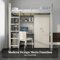 Loft Bed with Desk and Wardrobe Unified Design Dormitory Bed Workstation Space-Saving for College Students, Teenagers, Small Apartment, Home Office