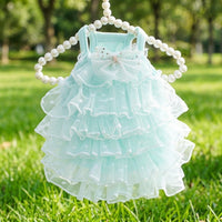 Princess Dog Dress with Layered Tulle and Bow, Elegant Cat Dress for Small Pets, Summer Dog Clothes for Wedding Party Evening Lace Occasions
