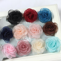 Handmade Korean Style Ribbon Rose Flower Applique for DIY Hair Accessories and Brooches