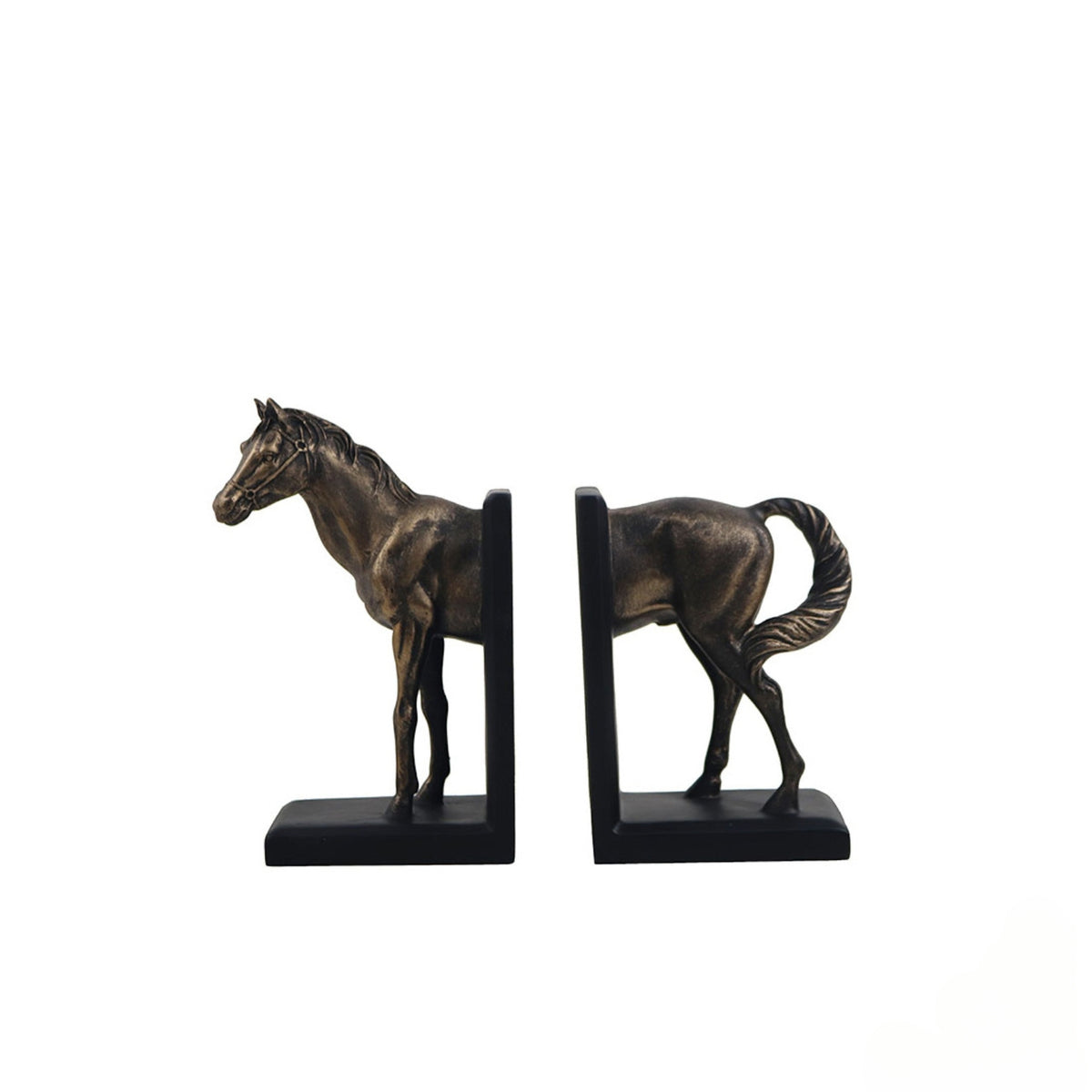 Horse Bookends Carved Resin Bookends with L-Shaped Bases Vintage Book Holders for Readers, Bookshelf