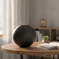 Vase with Wave Texture Lustrous Metal Vase Round for Living Room