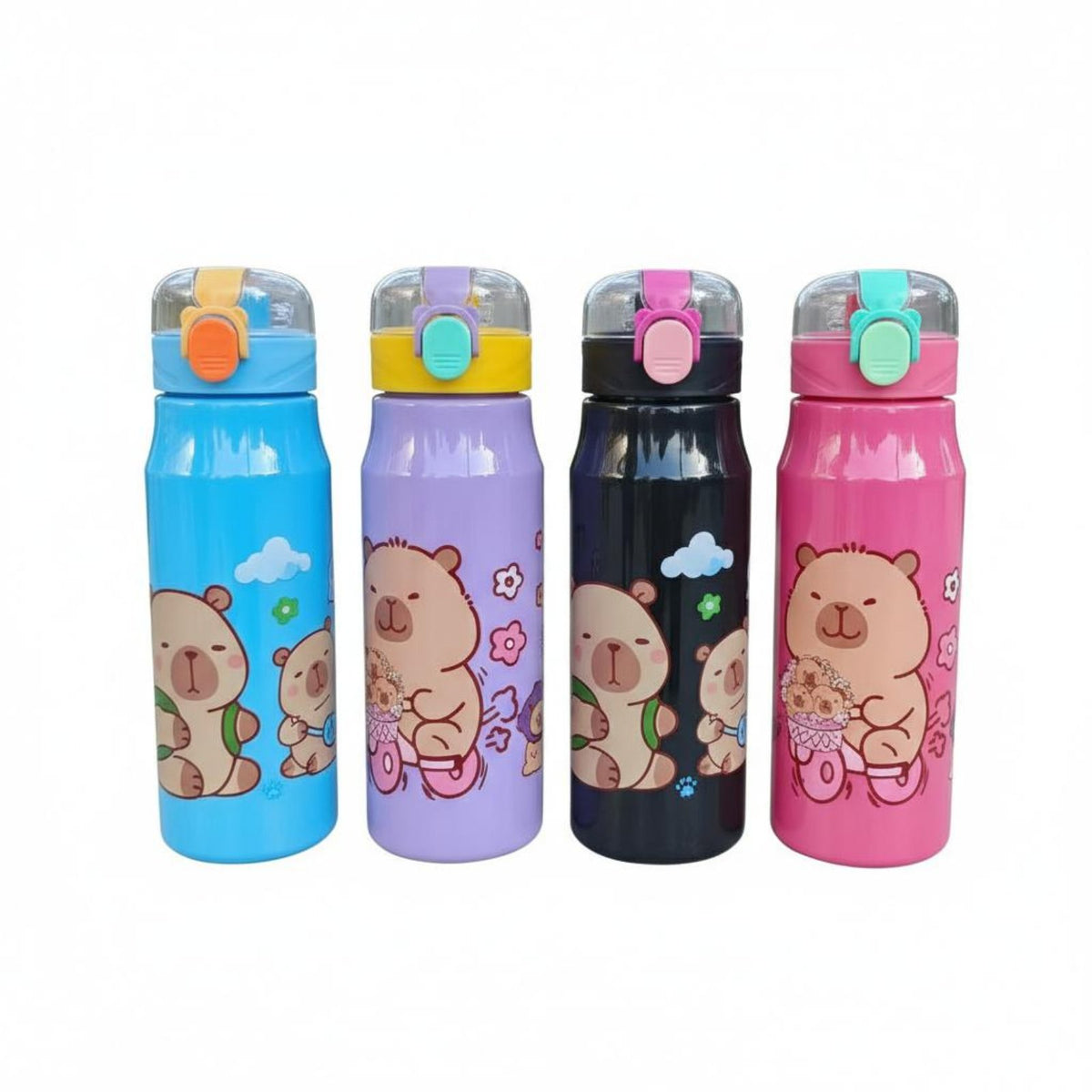 Leak-Proof Cartoon Water Bottle Leakproof Frosted Plastic Bottle Single-Press Accessible Lid for Students, Children, Outdoor Activities