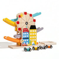 Wooden Race Track Car Ramp Multicolor Wooden Car Ramp Racer Educational Racetrack for Playroom, Classroom