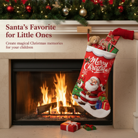 Christmas Stocking Gift Bag for Kids, Candy, and Decorations - Digital Print Santa, Snowman, Reindeer