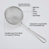Stainless Steel Fine Mesh Sieve, Double Mesh Skimmer for Draining, Kitchen Sieve and Strainer with Heat Resistant Handle, Food Strainer for Cooking