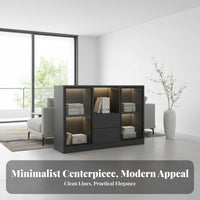 Multiple Compartments Glass Door Office Sideboard Adjustable Shelves Filing Cabinet Minimalist Aesthetic Storage Credenza Wide Top Surface for Business Owners, Homeowners, Interior Decorators, Study Room, Reception Area, Hallway, Entryway
