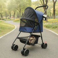 Foldable Pet Stroller with Cup Holder Breathable Pet Stroller with Storage Basket Lightweight Collapsible for Small Dogs, Cats, Outdoor Walks, Travel