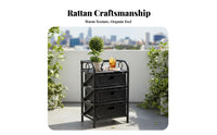 Japanese Aesthetic Wicker 4-Drawer Unit Hand-Woven 4-Drawer Basket Stand Natural Design Storage Cabinet Multi-Purpose for Homeowners, Renters, Parents, Bedroom, Living Room, Balcony, Bathroom