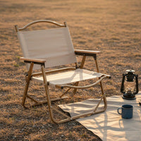 Aluminum Folding Chair Rust-Resistant Portable Fishing Chair Wooden Armrests Lightweight Folding Armchair for Hikers, Patio, Balcony