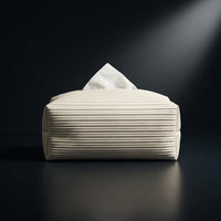 Tissue Box Cover for Modern Bathroom Decor, PU Leather Rectangular Shape Tissue Holder for Home Office, Ribbed Facial Tissue, Car Tissue Box