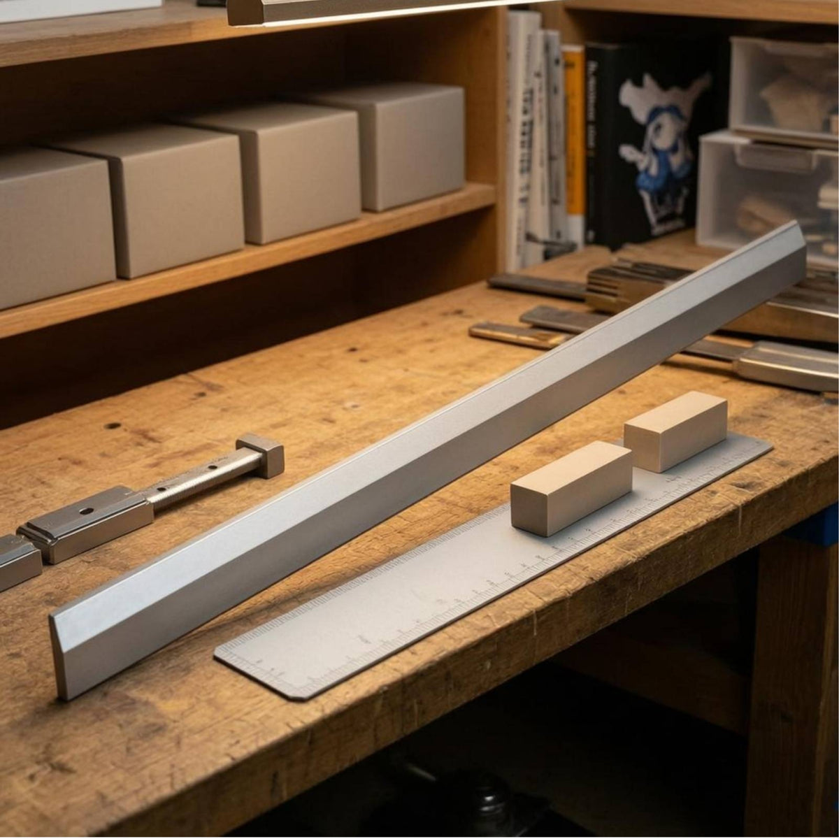 Beveled Edges Piano Key Straightedge Silver Finish Piano Key Ruler Rectangular Profile Metal Straightedge Slim