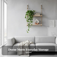 Rope-Hung board Shelf Rustic aesthetic Rope hanginging storage area Saving for Living Room