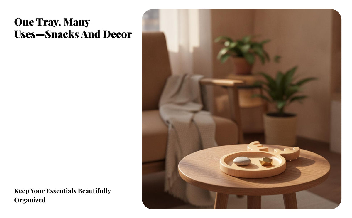 Festive Wooden Serving Tray | Shallow Recessed Surface, Beech Wood Tray, for Holiday Gatherings