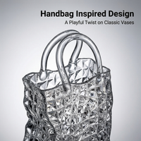 Handbag Shaped Glass Vase, Modern Minimalist Flower Vase for Home Decor, Geometric Textured Crystal Glass Vase, Living Room Table Centerpiece
