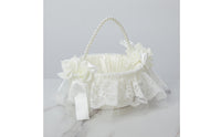 Satin Flower Girl Basket with Pearl Handle Charming Flower Girl Basket with Bow Exquisite Romantic for Brides