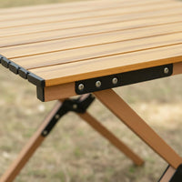 Foldable Roll-up Camping Table Lightweight Wood Grain Folding Table Sturdy Stable for Campers, Vendors, Market Stall