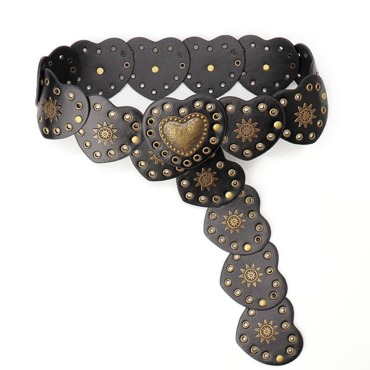Leather Belt with Hearts Vintage-Inspired Heart Chain Belt Gold-Tone Decorative for Women, Parties, Festivals